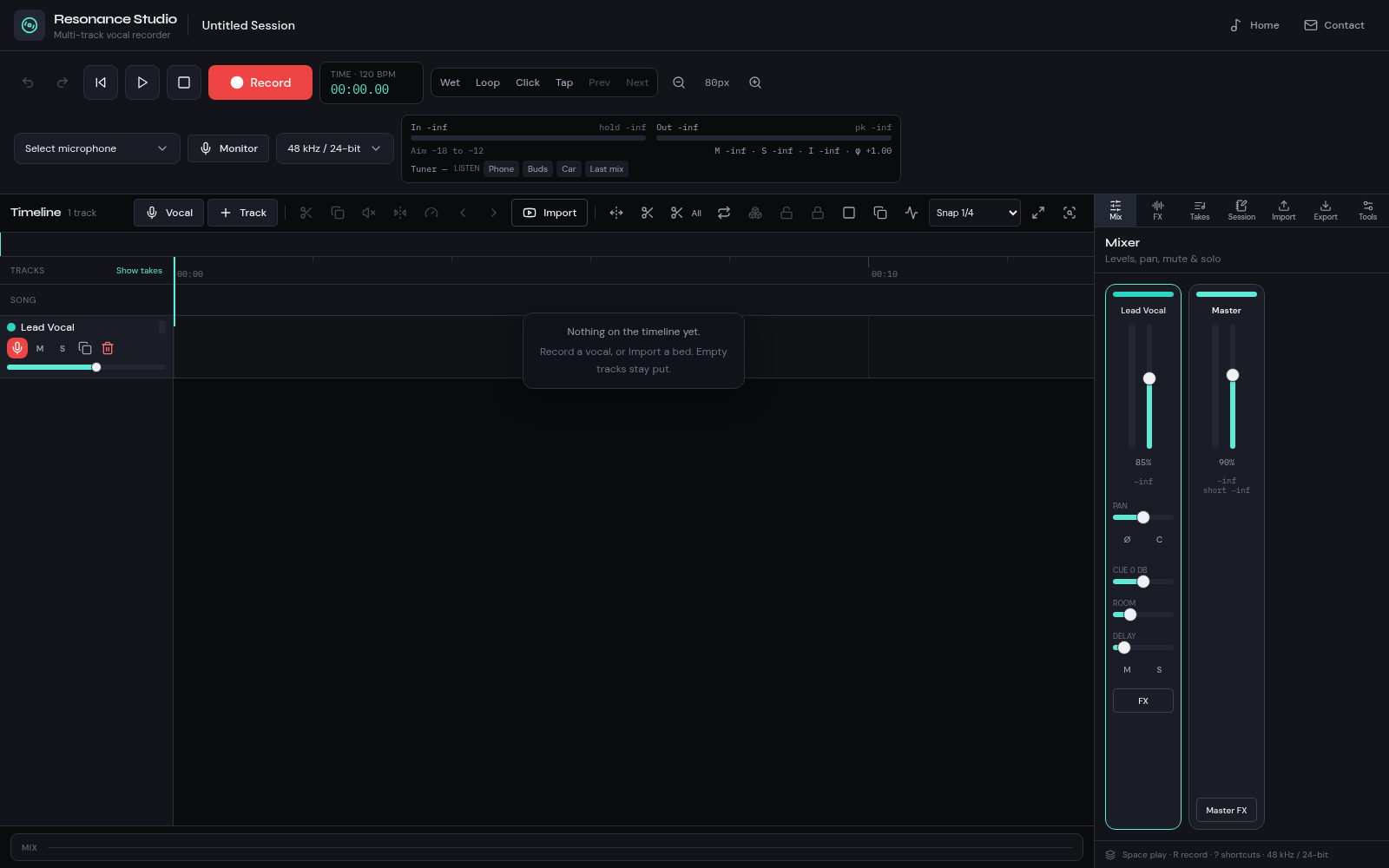 Resonance Studio multi-track vocal DAW